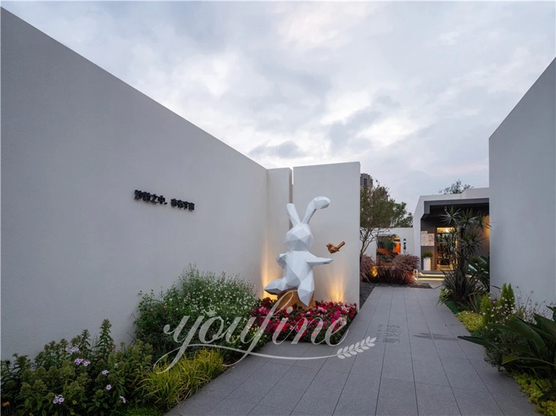 Stainless Steel Geometric Rabbit Sculpture for Outdoor CSS-842 - Garden Metal Sculpture - 1