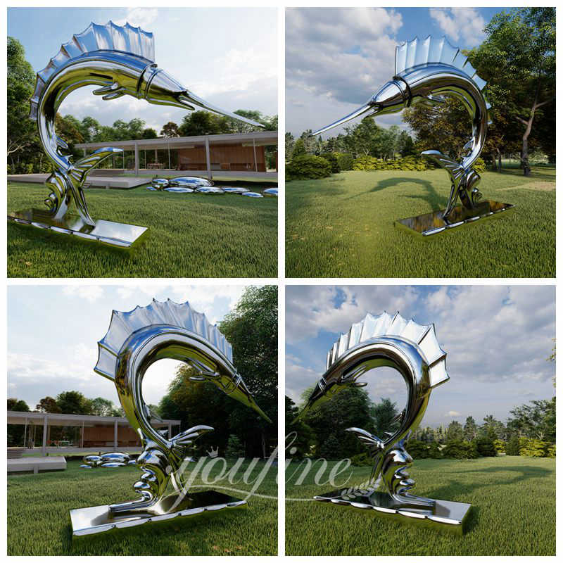 Stainless Steel Marlin Fish Sculpture for Lawn CSS-868 - Center Square - 3