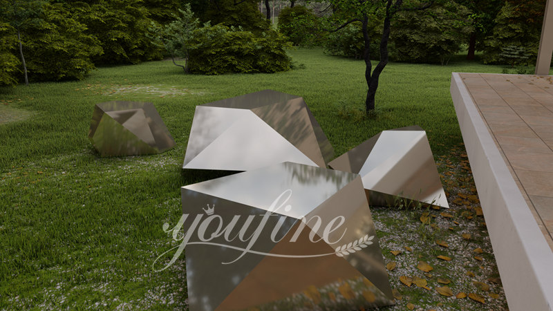 Metal Geometric Sculpture Rock Design for Outdoor Lawn CSS-862 - Center Square - 6