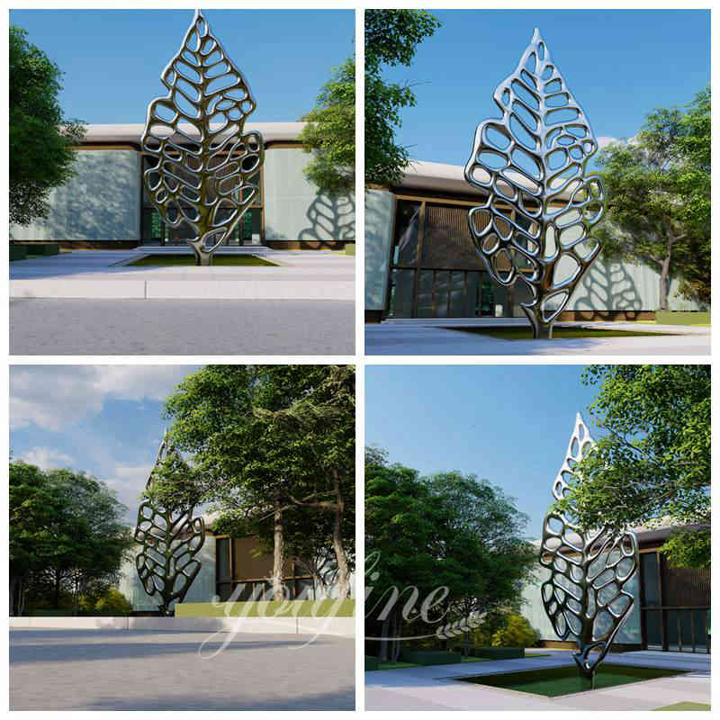 Modern Metal Leaf Sculpture on Stand for Sale CSS-858 - Garden Metal Sculpture - 3