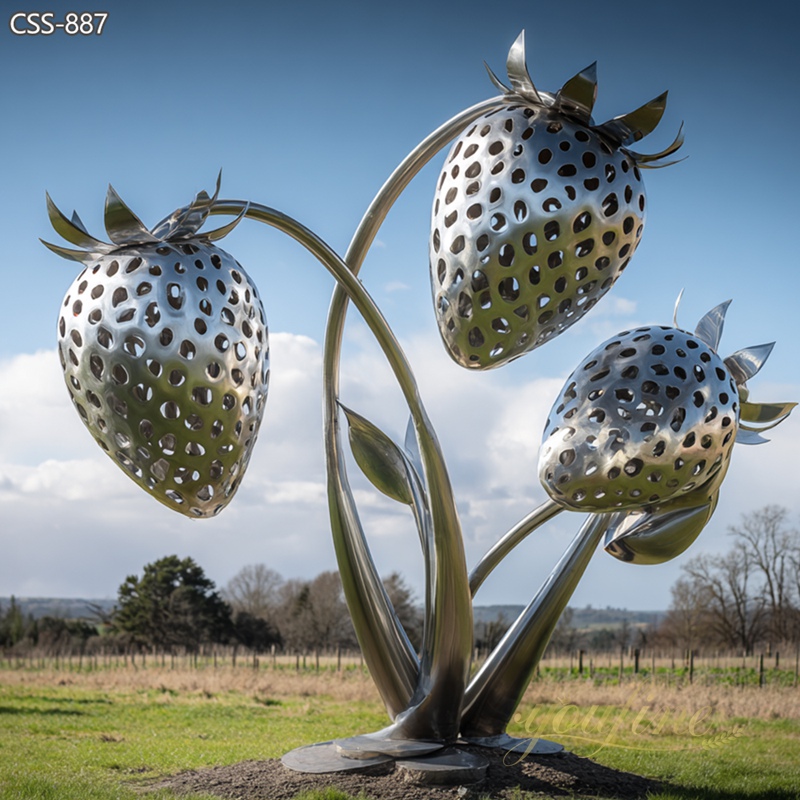 modern Large Stainless Steel Outdoor Strawberry Sculpture