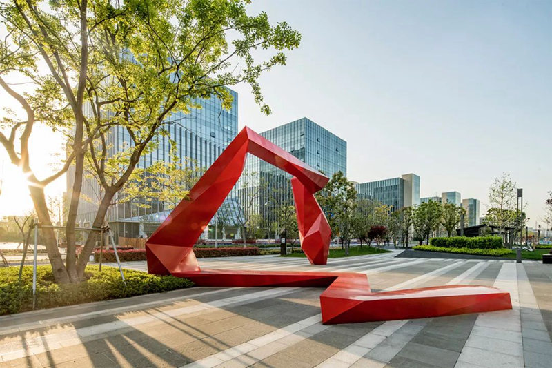 Red Geometric Sculpture - YouFine Sculpture 