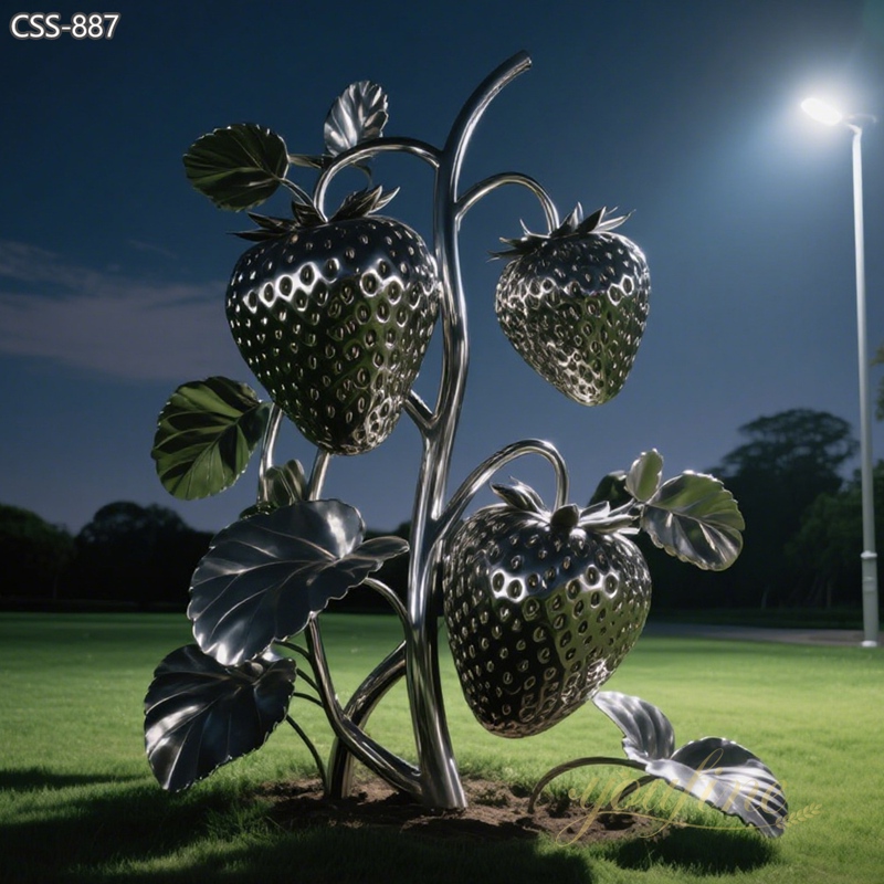 modern Stainless Steel Strawberry Sculpture