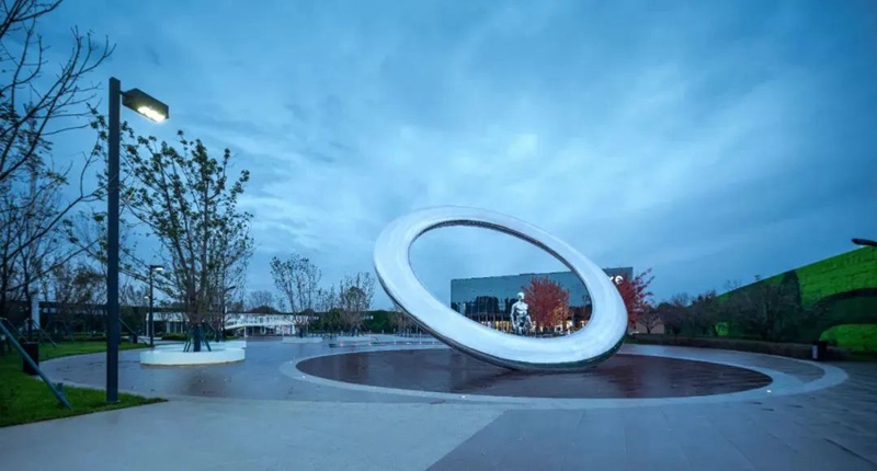 Metal Circle Outdoor Light Sculpture Fountain on Stand for Square CSS-905 - Abstract Water Sculpture - 7