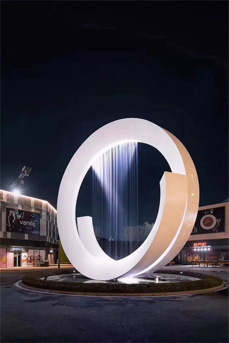 Metal Circle Outdoor Light Sculpture Fountain on Stand for Square CSS-905 - Abstract Water Sculpture - 3