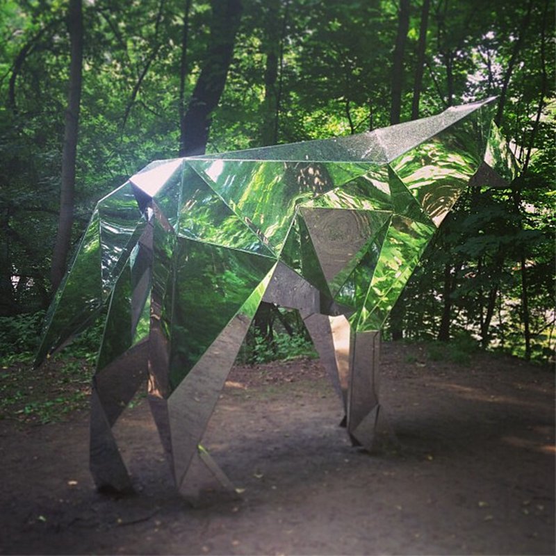 Mirror Polished Metal Geometric Wolf Sculpture for Outdoor CSS-904 - Center Square - 3