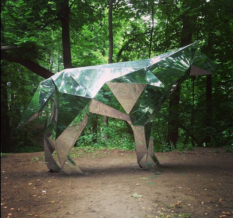 Mirror Polished Metal Geometric Wolf Sculpture for Outdoor CSS-904 - Center Square - 2