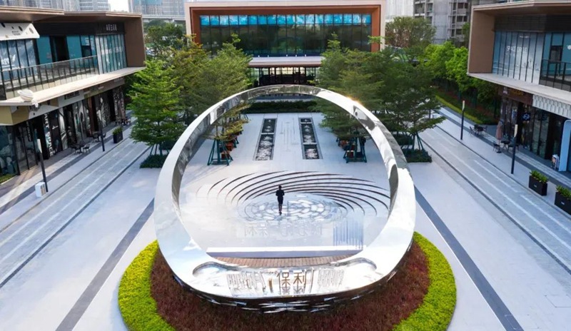 Metal Circle Outdoor Light Sculpture Fountain on Stand for Square CSS-905 - Abstract Water Sculpture - 11