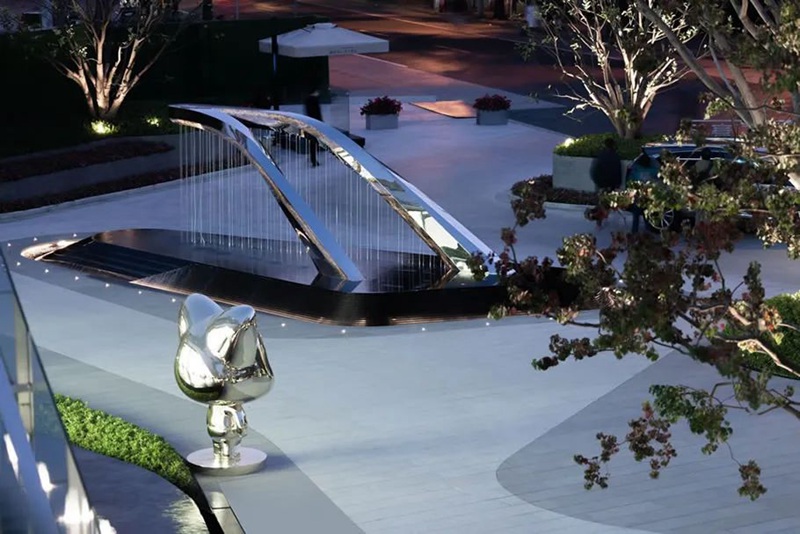 Metal Circle Outdoor Light Sculpture Fountain on Stand for Square CSS-905 - Abstract Water Sculpture - 8