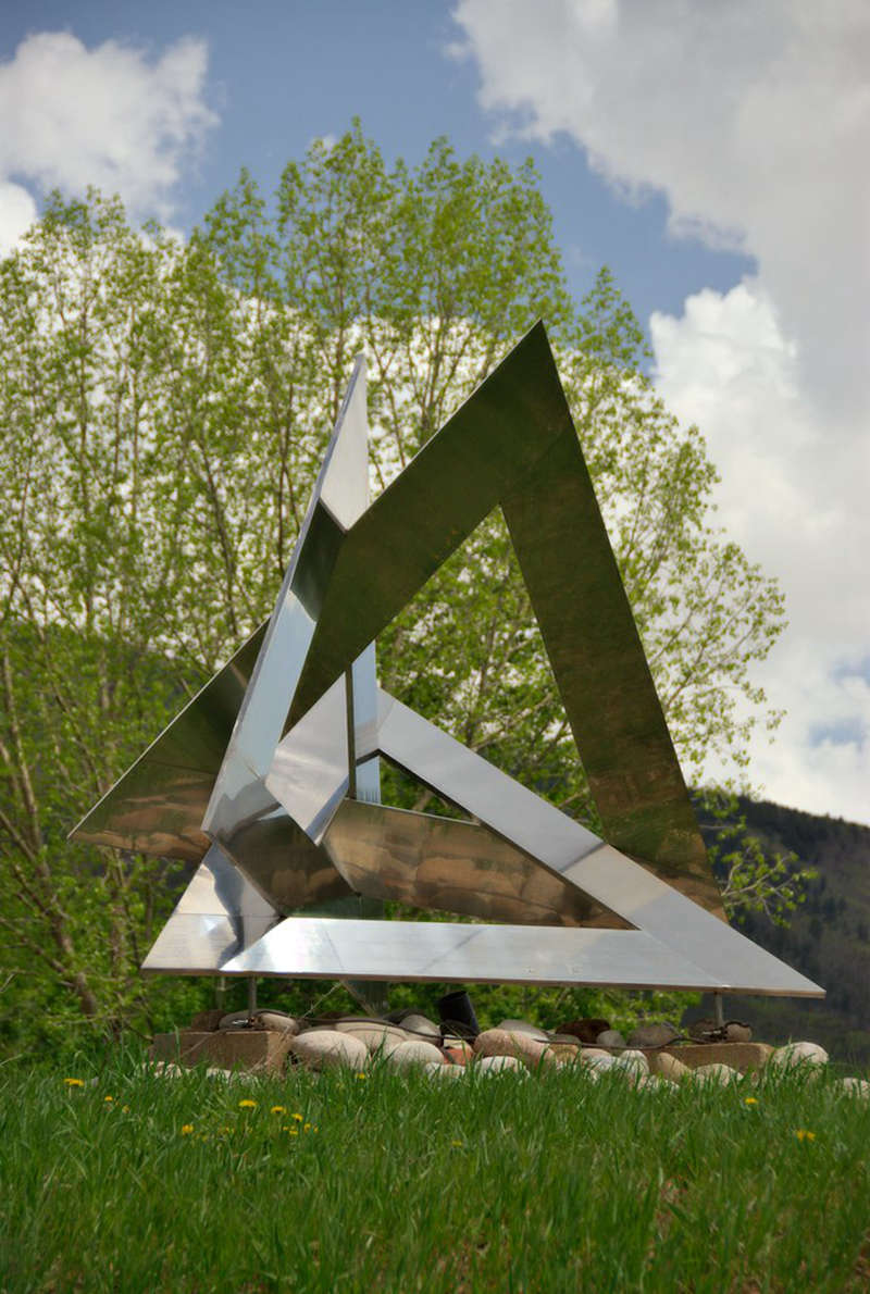 Stainless Steel Symbolic Intuition Triangular Sculpture for Sale CSS-896 - Garden Metal Sculpture - 3