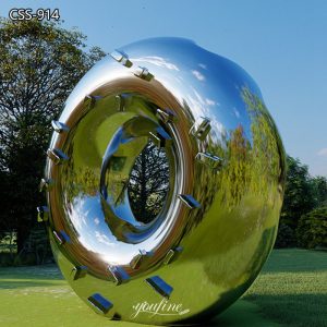 Mirror Polished Stainless Steel Donut Statue Public Art Installation CSS-914