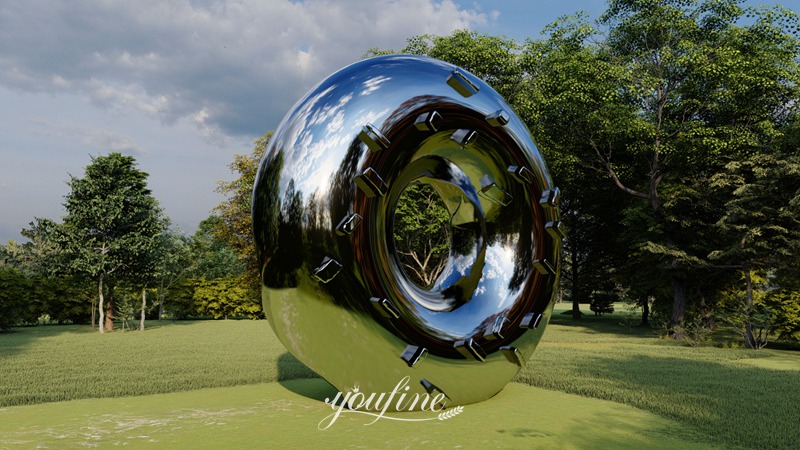 Mirror Polished Stainless Steel Donut Statue Public Art Installation CSS-914 - Garden Metal Sculpture - 4