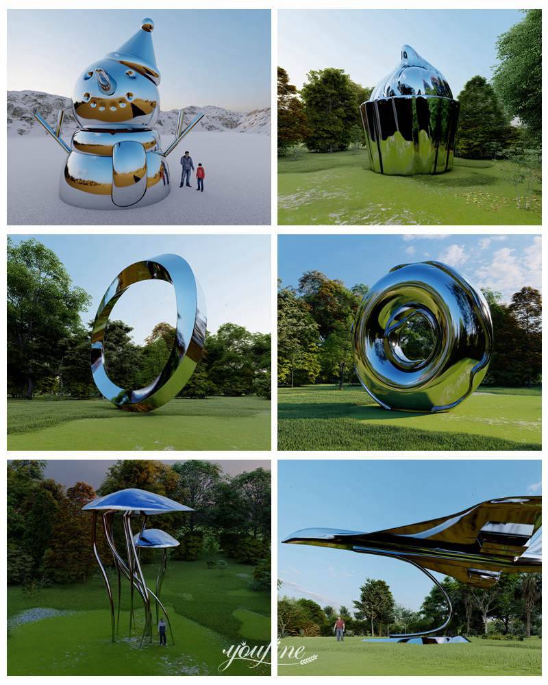 Mirror Polished Stainless Steel Donut Statue Public Art Installation CSS-914 - Garden Metal Sculpture - 7