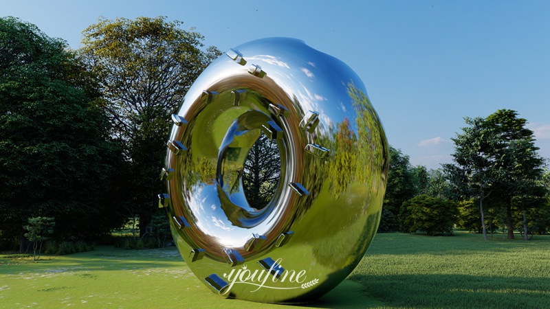 Mirror Polished Stainless Steel Donut Statue Public Art Installation CSS-914 - Garden Metal Sculpture - 1
