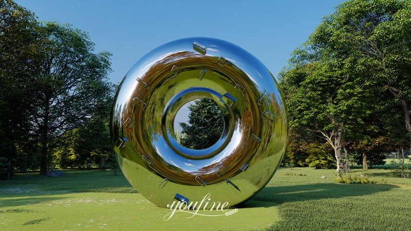 Mirror Polished Stainless Steel Donut Statue Public Art Installation CSS-914 - Garden Metal Sculpture - 2