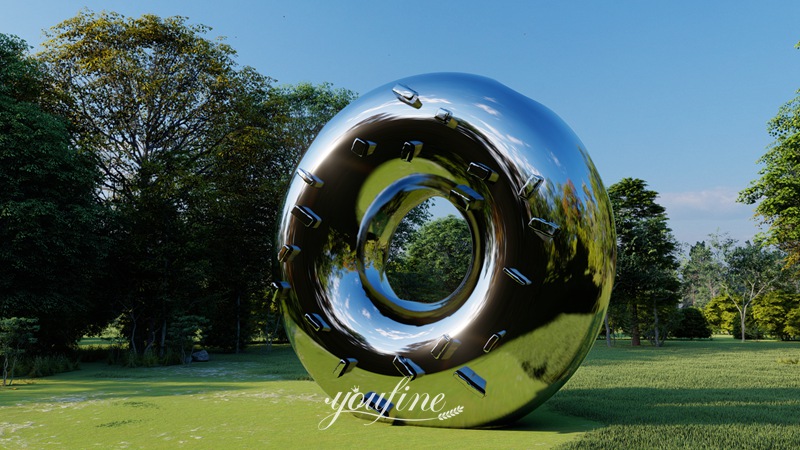 Mirror Polished Stainless Steel Donut Statue Public Art Installation CSS-914 - Garden Metal Sculpture - 3