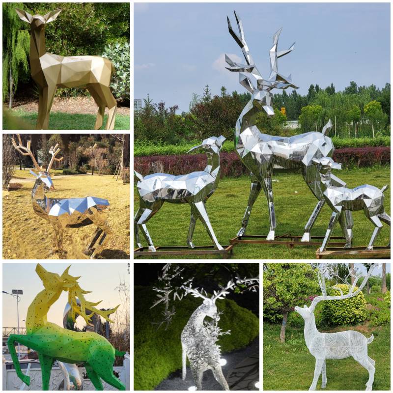 Painted Geometric Deer Metal Animal Sculpture Outdoor Decor CSS-935 - Application Place/Placement - 2