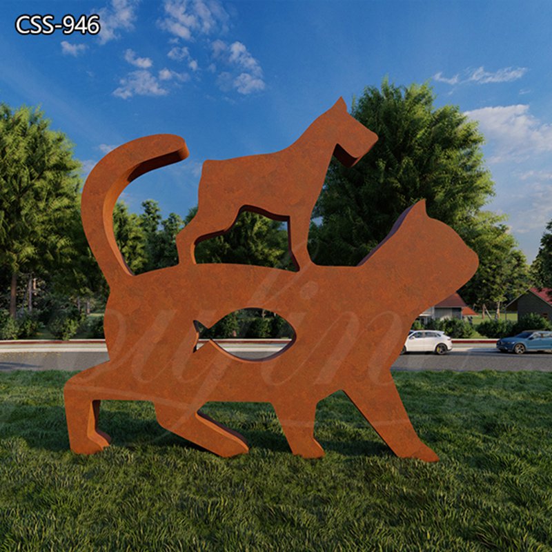 Corten Steel Sculpture Cat and Dog Art Design for Sale CSS-779