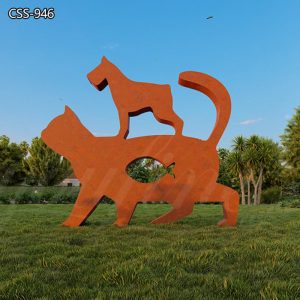 Corten Steel Sculpture Cat and Dog Art Design for Sale CSS-946