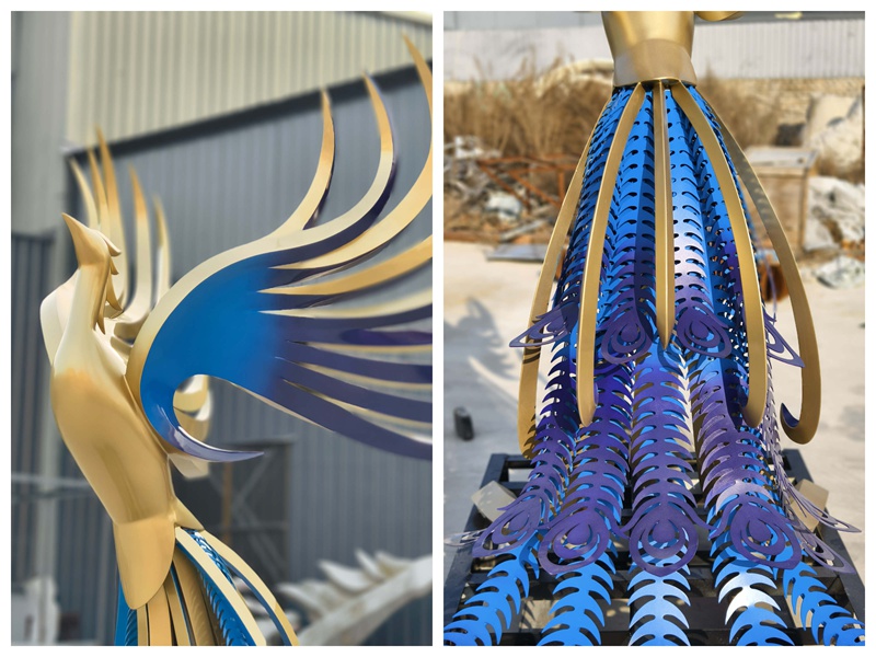 Modern Metal Phoenix Sculpture