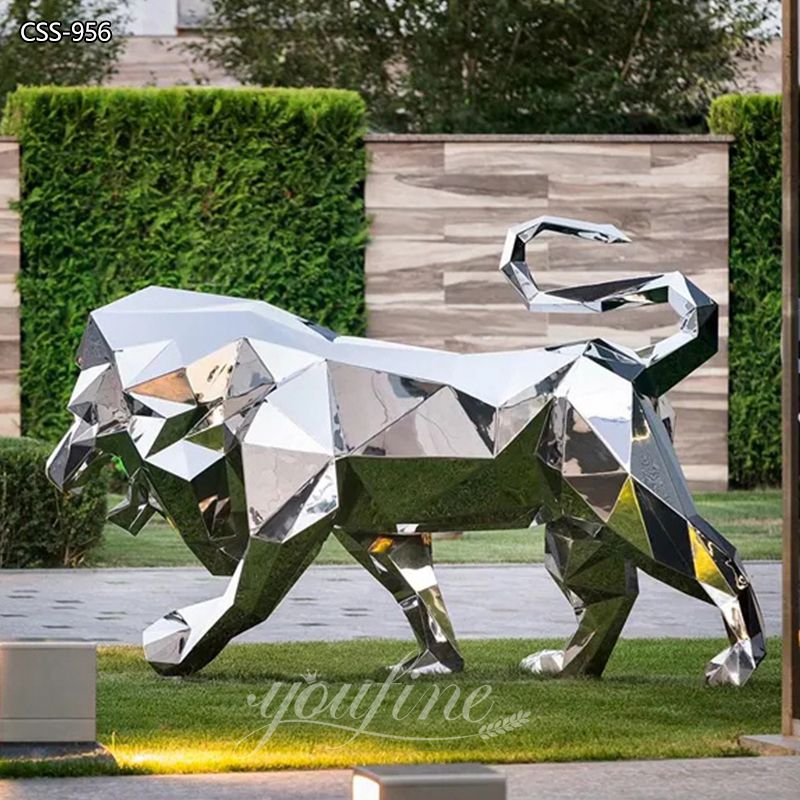 Modern Geometric Lion Sculpture Stainless Steel Decor Supplier CSS-956