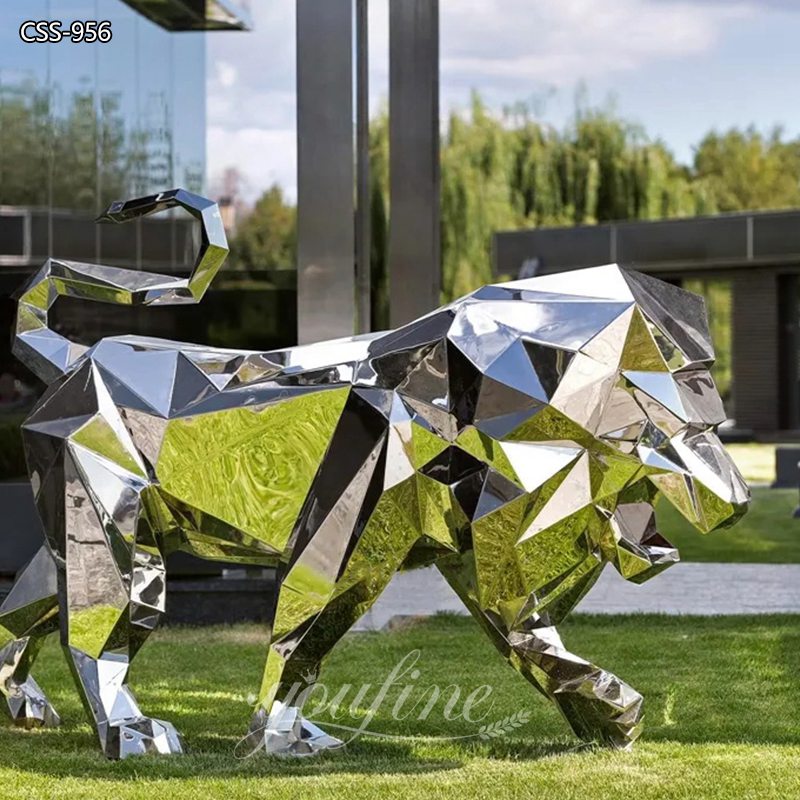 Modern Geometric Lion Sculpture Stainless Steel Decor Supplier CSS-956