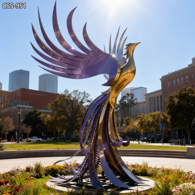 Modern Metal Phoenix Sculpture