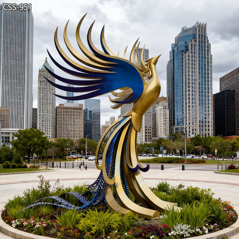 Modern Metal Phoenix Sculpture
