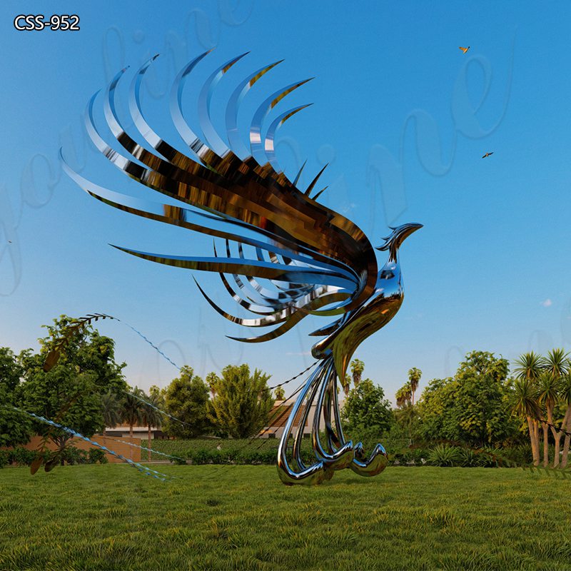 rise of metal phoenix sculpture for sale