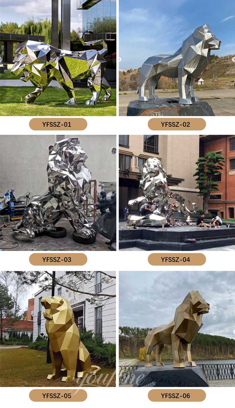 stainless steel geometric lion sculpture