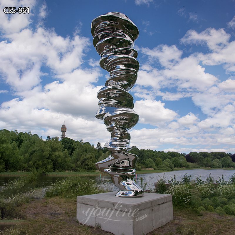 Mirror stainless steel tornado sculpture abstract outdoor decor