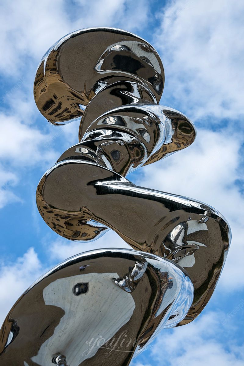 Mirror Stainless Steel Tornado Sculpture Abstract Outdoor Decor - Center Square - 6