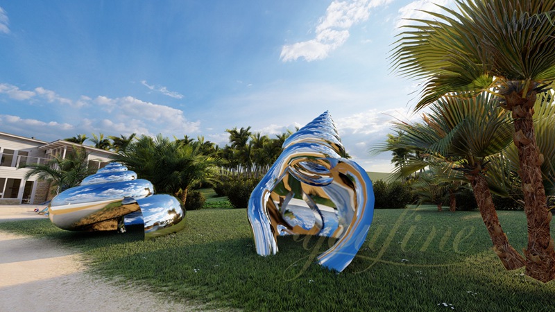 Outdoor Beach Decor - Stainless Steel Conch Sculpture CSS-994 - Garden Metal Sculpture - 3