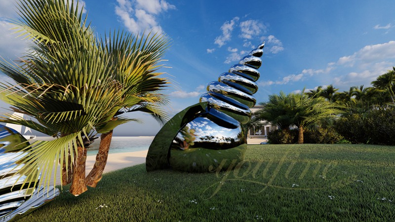 Outdoor Beach Decor - Stainless Steel Conch Sculpture CSS-994 - Garden Metal Sculpture - 2