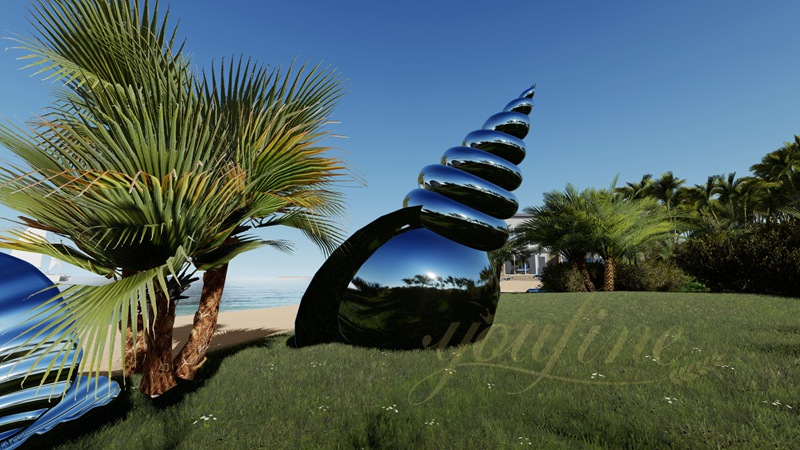 Outdoor Beach Decor - Stainless Steel Conch Sculpture CSS-994 - Garden Metal Sculpture - 12