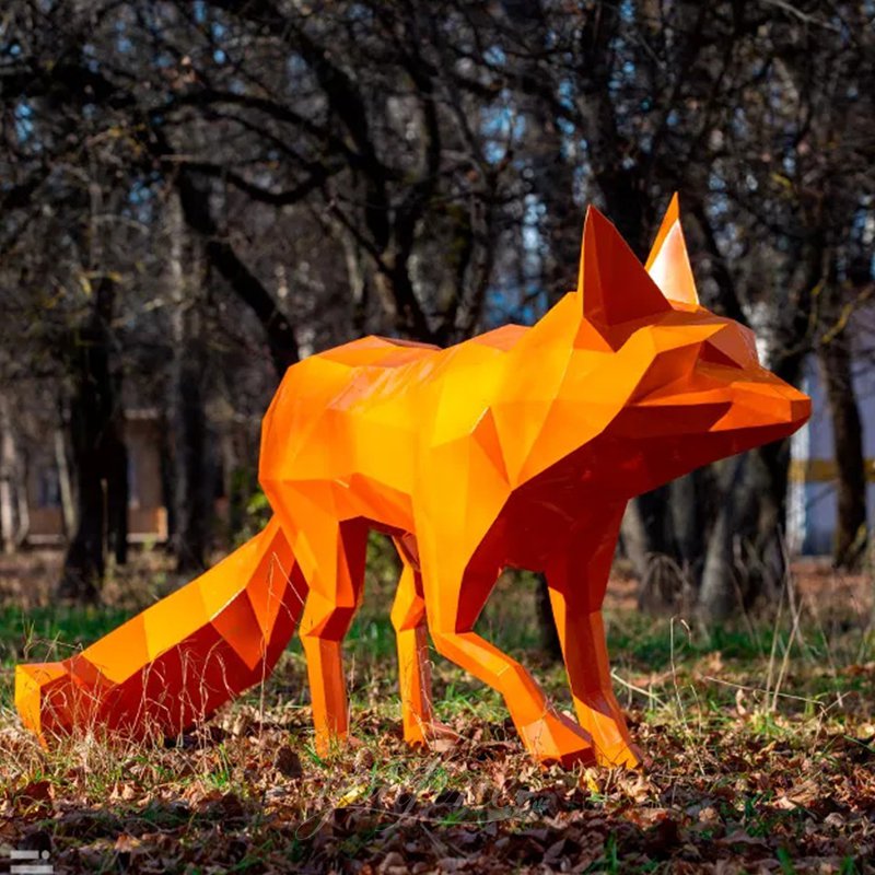 Geometric Metal Fox Sculpture