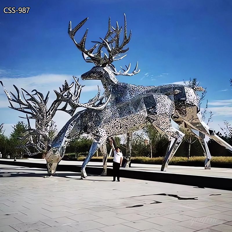 Geometric Stainless Steel Deer Sculpture