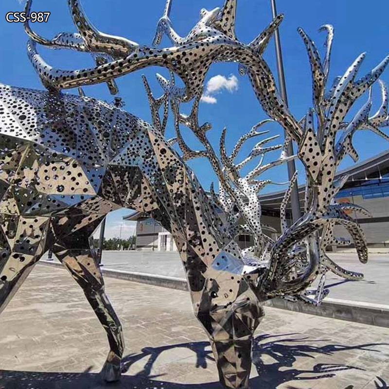 Geometric Stainless Steel Deer Sculpture