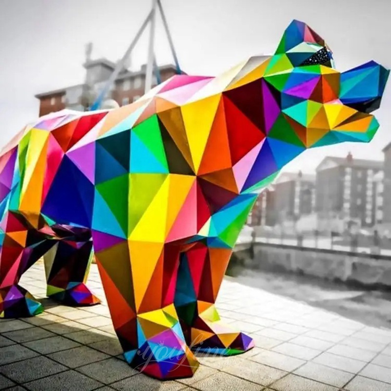 Modern Metal Geometric Bear Sculpture