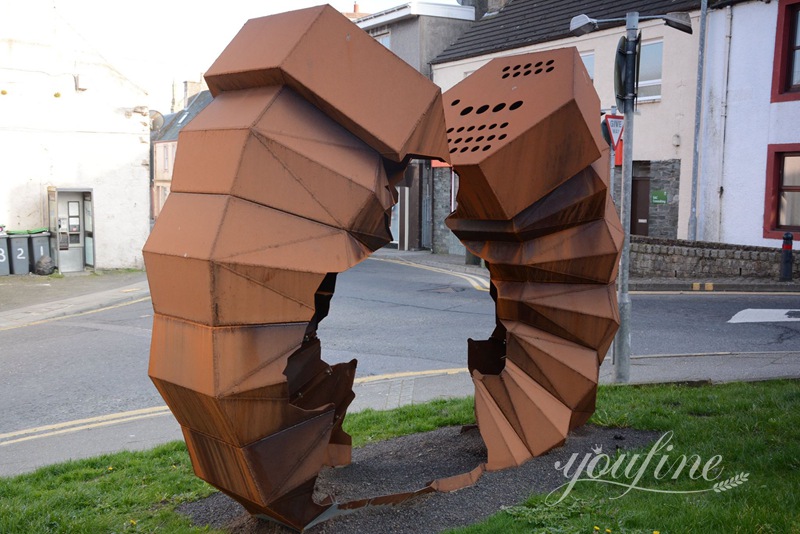 abstract corten steel sculpture for garden