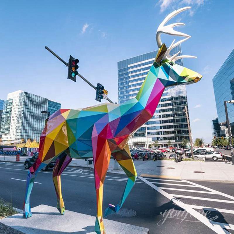 colorful geometric metal deer sculpture