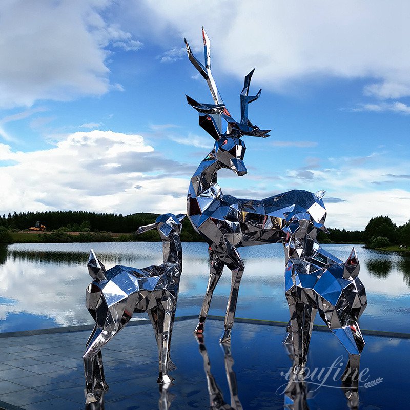 geometric deer sculpture metal outdoor decor (1)