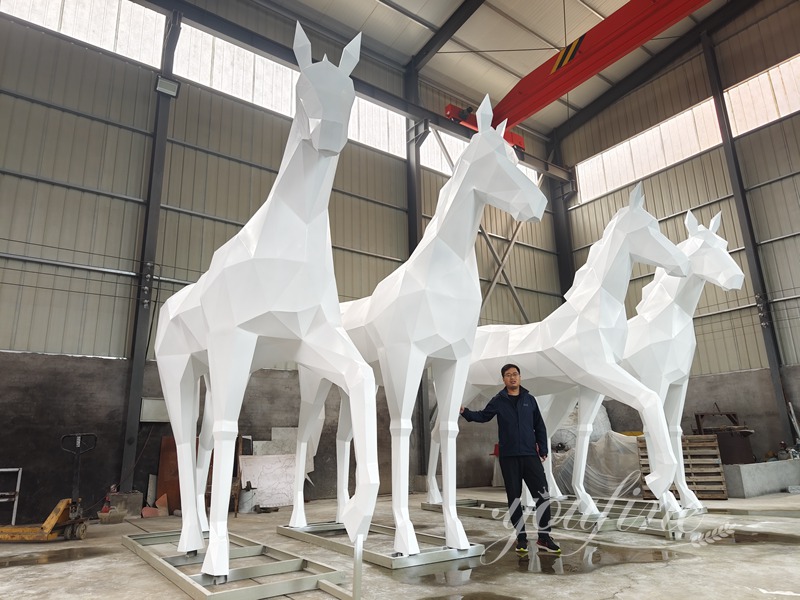 metal large Geometric Horse Statue white horse