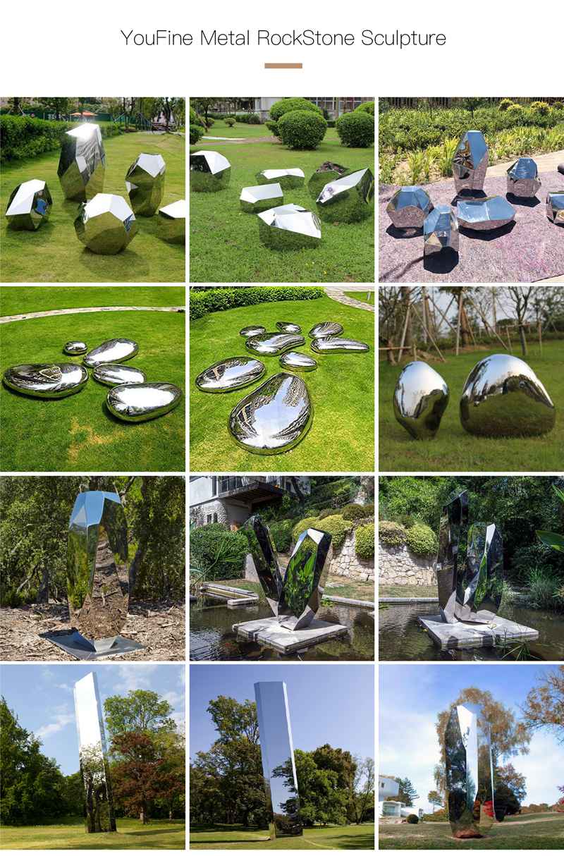 Cobblestone Mirror Stainless Steel Sculptures Transform Your Outdoor Space - Garden Metal Sculpture - 3