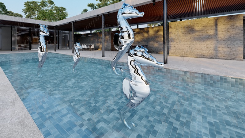 modern stainless steel seahorse sculpture