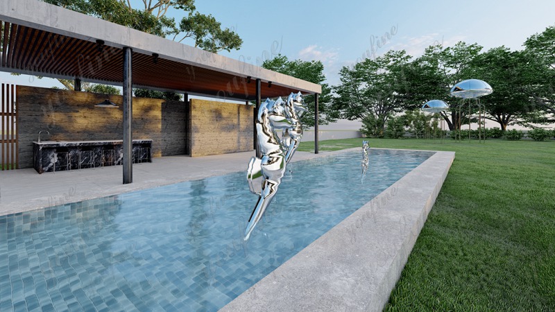 modern stainless steel seahorse sculpture