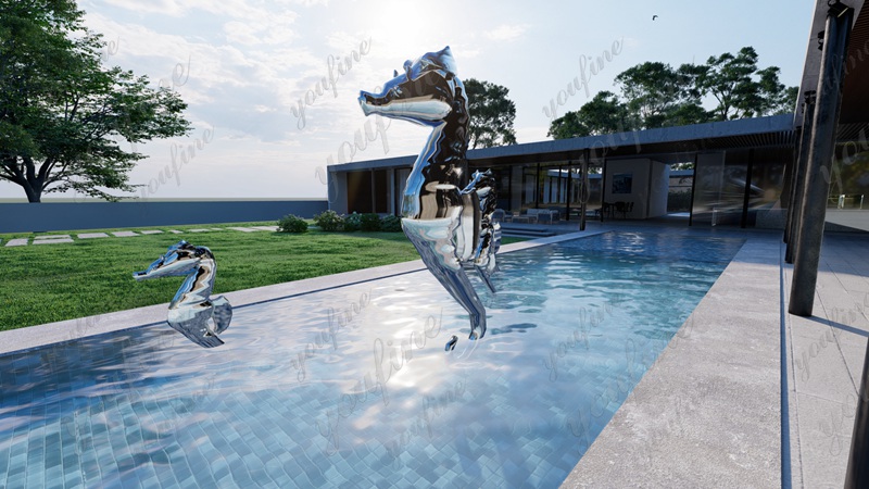 Stunning Metal Seahorse Sculptures for Yard Pool CSS-990 - Center Square - 4