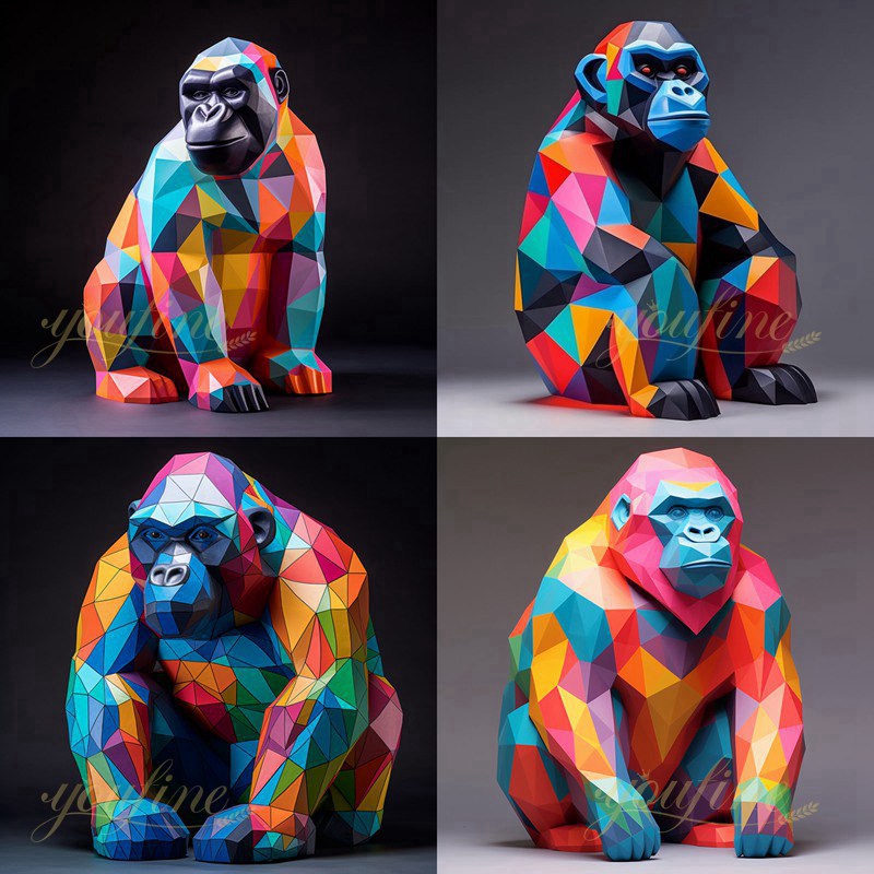 Geometric Colorful Large Metal Gorilla Statue