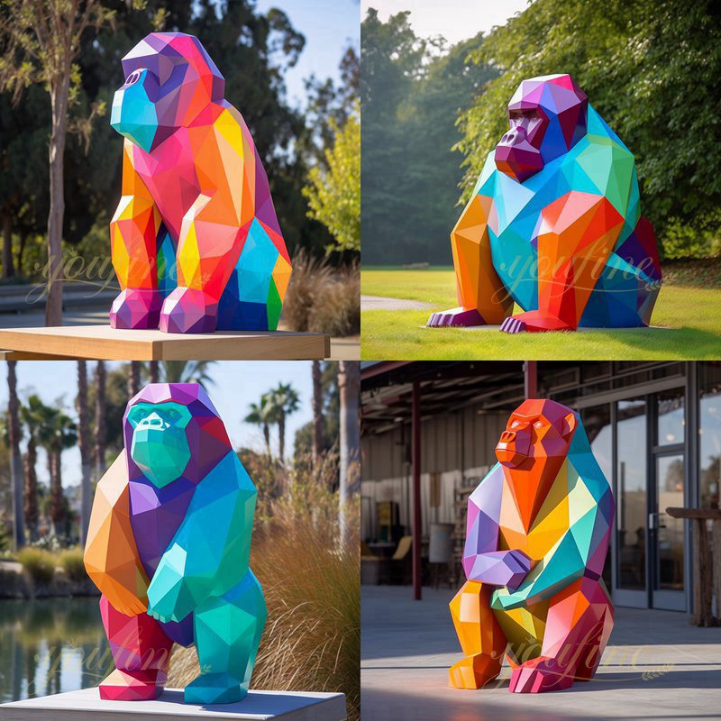 Geometric Colorful Large Metal Gorilla Statue