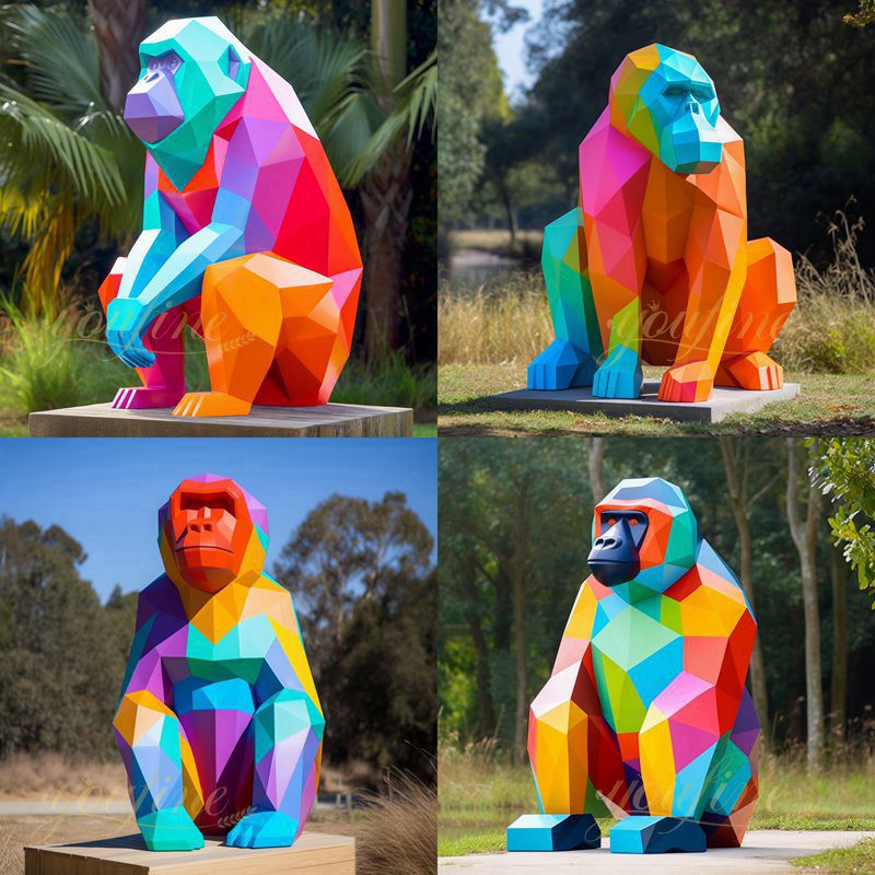 Geometric Colorful Large Metal Gorilla Statue